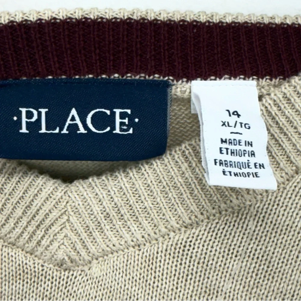 The Children's Place size 14 (XL) Boys Tan Long Sleeve V-neck Sweater